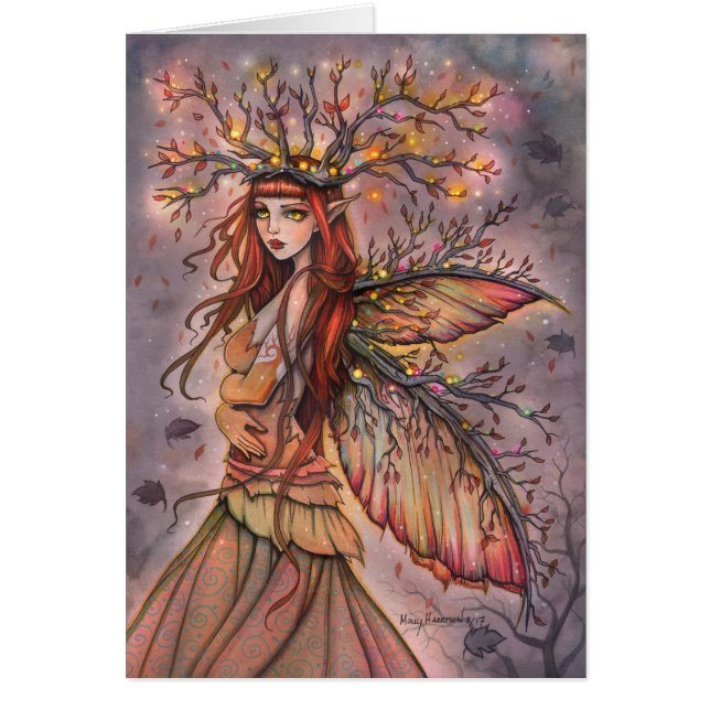 Cartão Autumn Queen Fairy Fantasy Art Card (Frente)