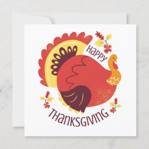 Cartão Autumn Stylized Sitting Turkey Happy Thankiness