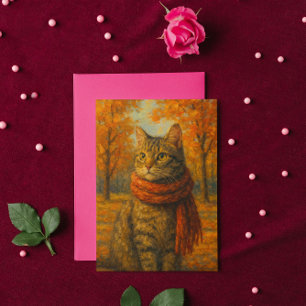 Cartão Autumn Whiskers A Cozy Cat in Fall Breeze