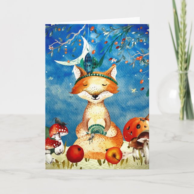 Cartão Autumn Woodland Friends Fox Forest Illustration (Frente)