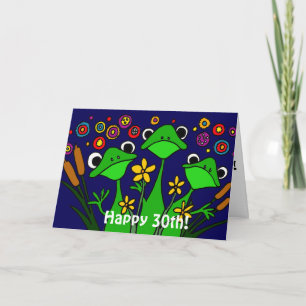 Cartão AV- Funny Folk Art Frogs 30th Happy Birthday Card