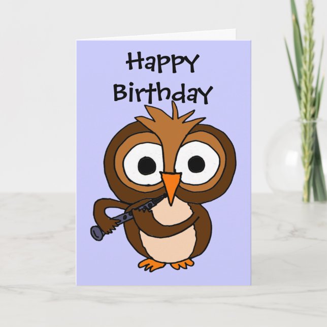 Cartão AV- Owl Playing Clarinet Birthday Card (Frente)