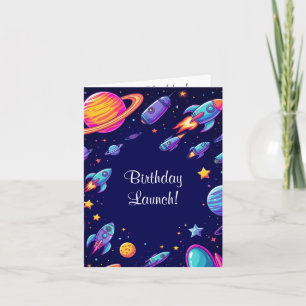 Cartão Aventura de Aniversário Espacial para Meninos Tema