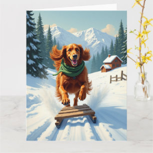 Cartão Aventura de trenó com Irish Setter Pintura de Nata