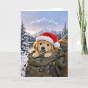 Cartão Aventura do Cachorrinho de Natal na Mochila
