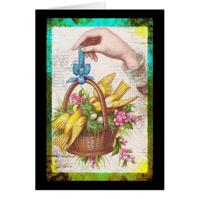 Cartão Aves amarelas em uma cesta (Frente)