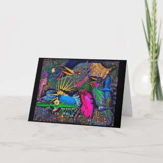 Cartão Aves do Presságio Tropicais Coloridas Arte Margina