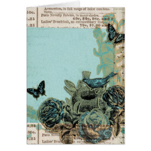 Cartão Aves e Rosas Azuis, Alles Gute Zum Geburtstag