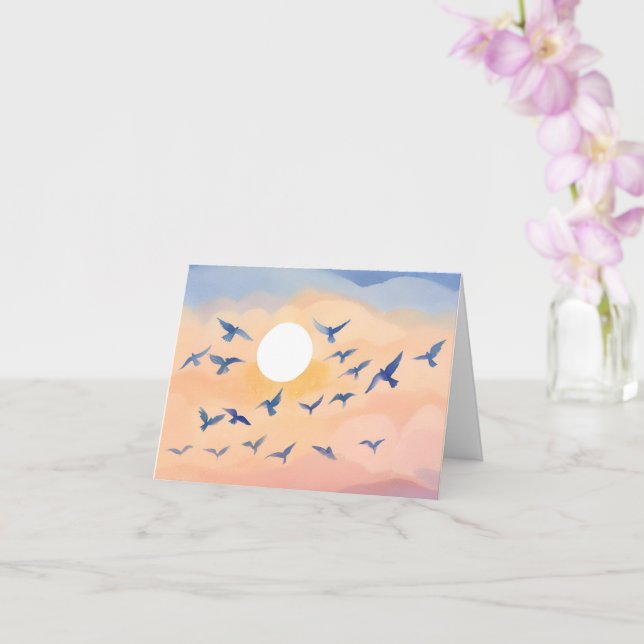 Cartão Aves em Voo | Natureza Sunset Watercolor (Orquídea)