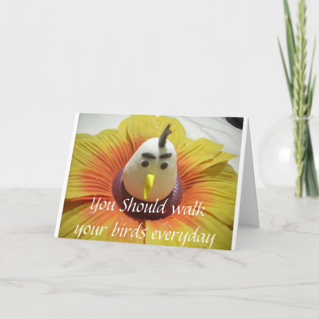 Cartão Aves Esculpidas na Impressão de Arte de Girassol (Frente)