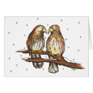 Cartão Aves na neve, Feliz dia de os namorados de pássaro