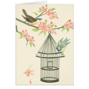 Cartão Aves Pequenas Empoleiradas em uma ramificação e em