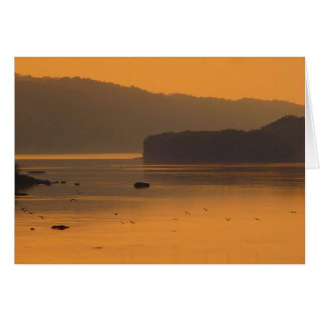 Cartão Aves voando sobre a água ao pôr do sol (Frente Horizontal)