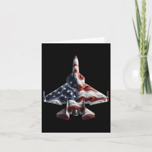 Cartão Avião a Jato de Caça Retro Bandeira Americana Cora
