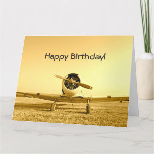 Cartão Avião Combatente Vintage Amarelo Aniversário Gra