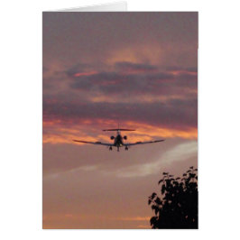 Cartão Avião Comercial Aterrissando Ao Pôr do Sol