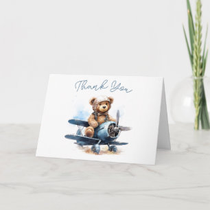 Cartão Avião de Urso de Pelúcia Aquarela Bebê Obrigado