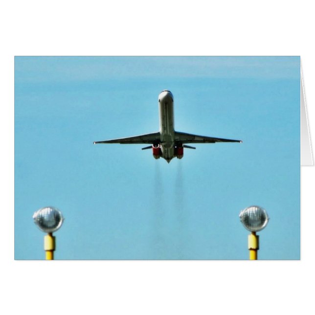 Cartão Avião que descola no aeroporto (Frente Horizontal)