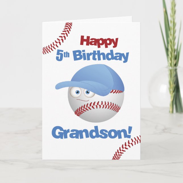 Cartão Avô 5 Birthday Engraçado Rosto de Baseball (Frente)