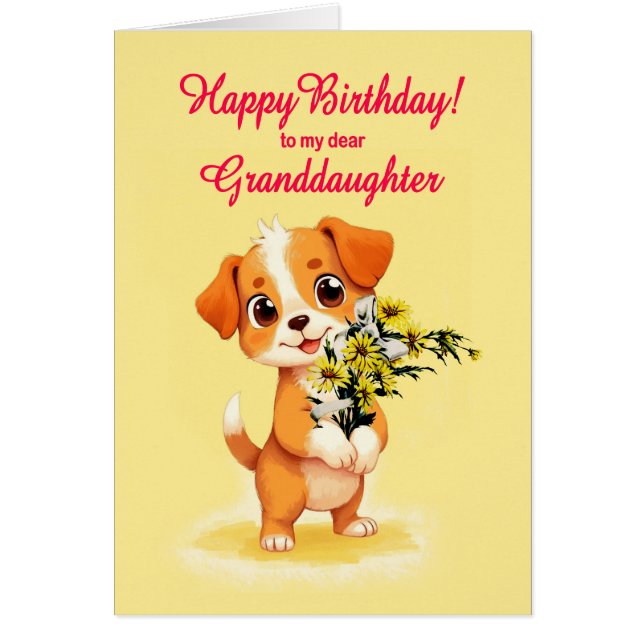 Cartão Avó Aniversário Cachorro e Flores (Frente)