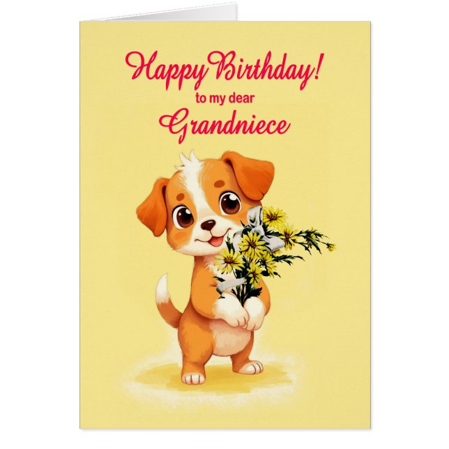 Cartão Avó Aniversário Cachorro e Flores (Frente)