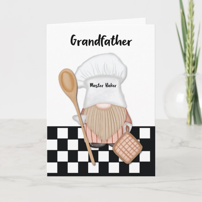 Cartão Avô Birthday Whimsical Gnome Baker Baking (Frente)