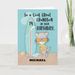 Cartão Avô de 14 anos, Excelente, Birthday Beach Funny Ra<br><div class="desc">Prepare-se para surpreender seu neto excelente que está prestes a comemorar seu aniversário de 14 com este cartão personalizável fofo e divertido para cumprimentá-lo em seu dia especial. O guaxinim legal do cobrir está aqui para ajudá-lo a passar a mensagem. Comece a personalizar isto antes de encomendar a sua cópia....</div>