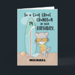 Cartão Avô de 14 anos, Excelente, Birthday Beach Funny Ra<br><div class="desc">Prepare-se para surpreender seu neto excelente que está prestes a comemorar seu aniversário de 14 com este cartão personalizável fofo e divertido para cumprimentá-lo em seu dia especial. O guaxinim legal do cobrir está aqui para ajudá-lo a passar a mensagem. Comece a personalizar isto antes de encomendar a sua cópia....</div>