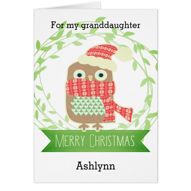 Cartão Avó de Natal de Coruja Bonita (Frente)