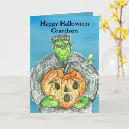 Cartão Avô do Dia das Bruxas Frankenstein Pumpkin