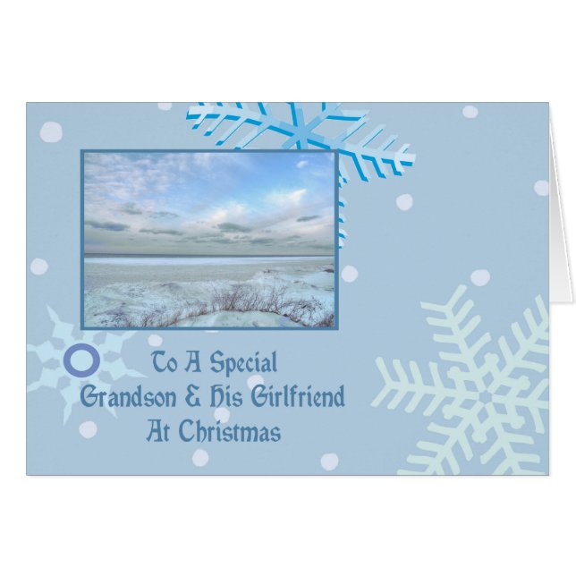 Cartão Avô e sua Namorada de inverno no Lago Natal (Frente Horizontal)