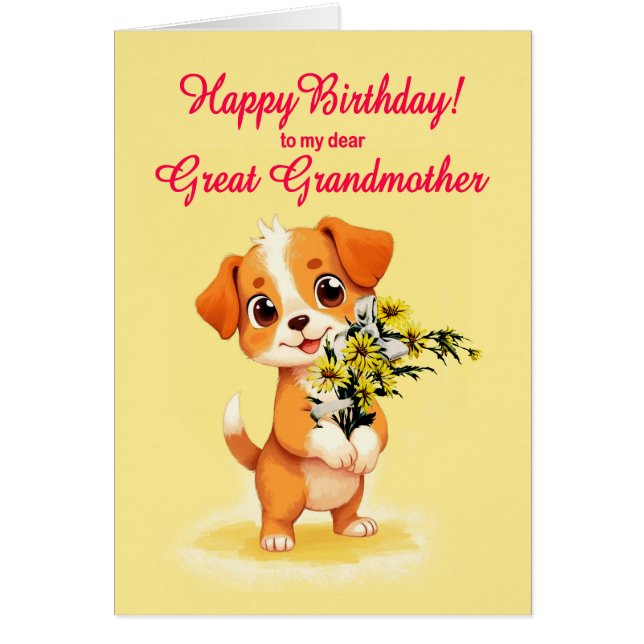 Cartão Avó excelente Birthday Puppy e Flores (Frente)