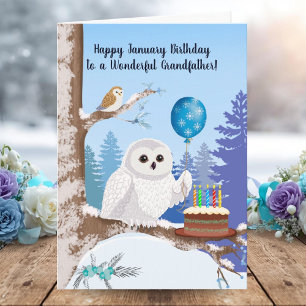 Cartão Avô Feliz Aniversário de Janeiro Coruja da Neve