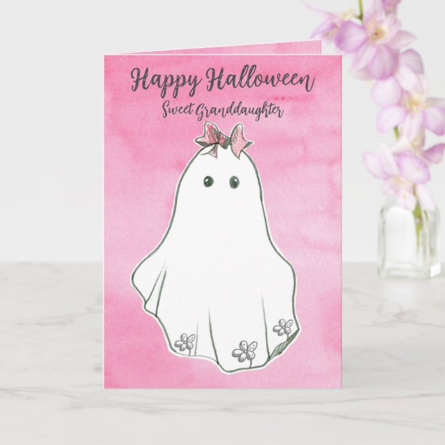 Cartão Avó Feliz de Halloween, Fantasma Pinkoween (Orquídea)