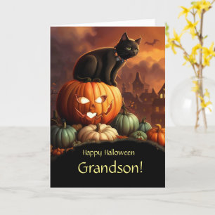 Cartão Avô Feliz Dia das Bruxas com Gato Negro