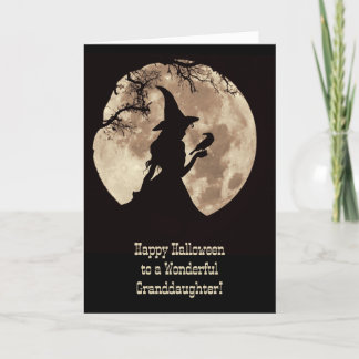 Cartão Avó Feliz Halloween Bruxa Lua e Raven