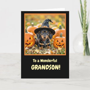 Cartão Avô Feliz Halloween com um belo Dachshund