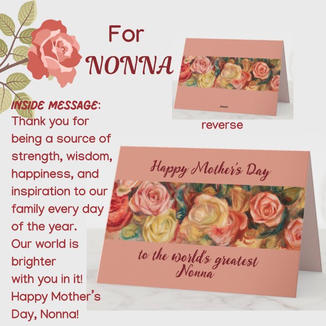 Cartão Avó italiana Dia de as mães "Grande Não" (A beautiful floral roses Mother's Day card for your special Italian Nonna grandmother! Customizable.)