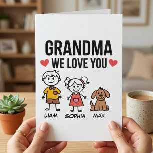 Cartão Avó Nós Te Amamos Ilustração Crianças Amor Família