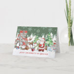 Cartão Avô Papais noeis de Natal Snowman Rudolph<br><div class="desc">Cartão de saudação para o neto com imagens de Natal de Papai Noel,  Snowman,  Reindeer Rudolph,  Penguin e Papais noeis de gato na floresta de neve do inverno</div>