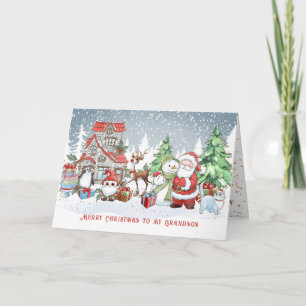 Cartão Avô Papais noeis de Natal Snowman Rudolph Card