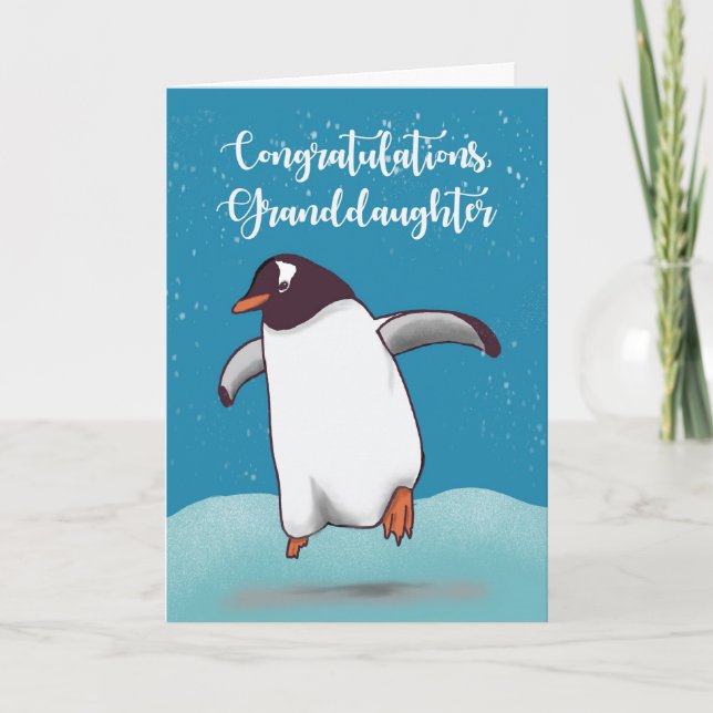 Cartão Avô Parabéns Pinguim Jumping Joy (Frente)