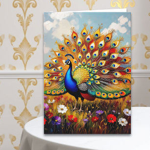 Cartão Avó Personalizada de Pavão Colorido de Aniversário