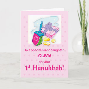 Cartão Avó Primeiro Hanukkah Rosa Dreidel