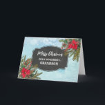 Cartão Avô Russo Chalkboard Feliz Natal<br><div class="desc">Feliz Natal para o cartão de neto com padrão rústico de quadro de chalkboard e folhagem de inverno com poinsettias.</div>