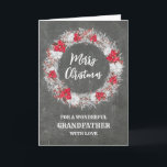 Cartão Avô Russo Chalkboard Feliz Natal<br><div class="desc">Feliz Natal para o cartão de avô com padrão rústico de quadro-negro e coroa de neve com poinsetos.</div>