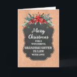 Cartão Avô Russo Chalkboard no Natal da Lei<br><div class="desc">Feliz Natal para a neta no cartão de direito com o padrão rústico do quadro-negro e folhagem de inverno com poinsetos.</div>