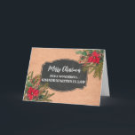 Cartão Avô Russo Chalkboard no Natal da Lei<br><div class="desc">Feliz Natal para a neta no cartão de direito com o padrão rústico do quadro-negro e folhagem de inverno com poinsetos.</div>