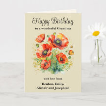 Avó Rustic Vermelho Papoulas Floral Feliz Aniversá