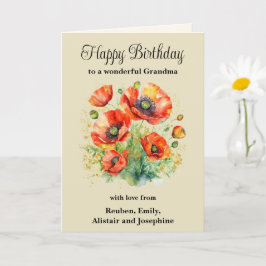 Cartão Avó Rustic Vermelho Papoulas Floral Feliz Aniversá
